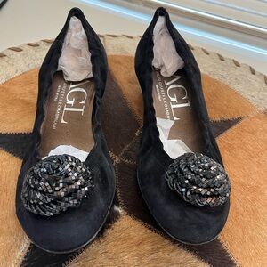 AGL Black Flats with Beaded Embellishment, ITALIAN MADE